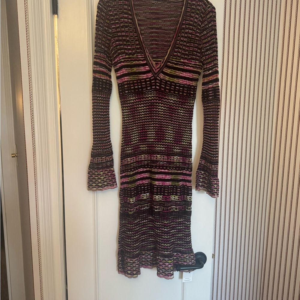 Missoni Multicolored Wool Dress with Bell Sleeves
